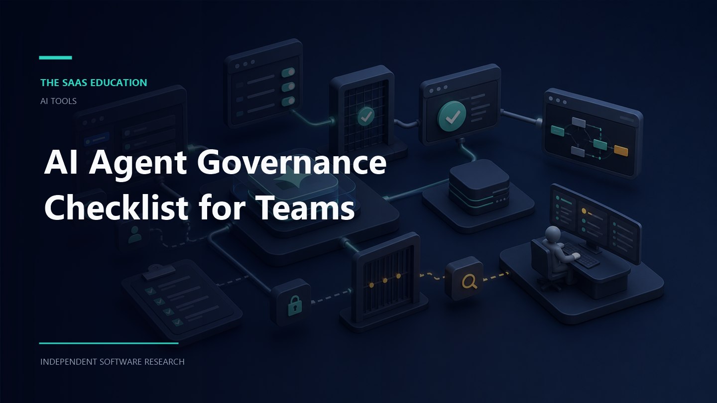 AI agent governance checklist workflow showing evaluation criteria, ownership, controls, and review checkpoints