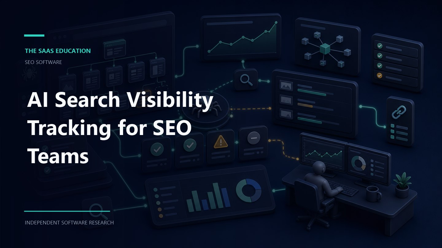 AI search visibility tracking dashboard showing Search Console metrics, cited pages, and editorial review checkpoints