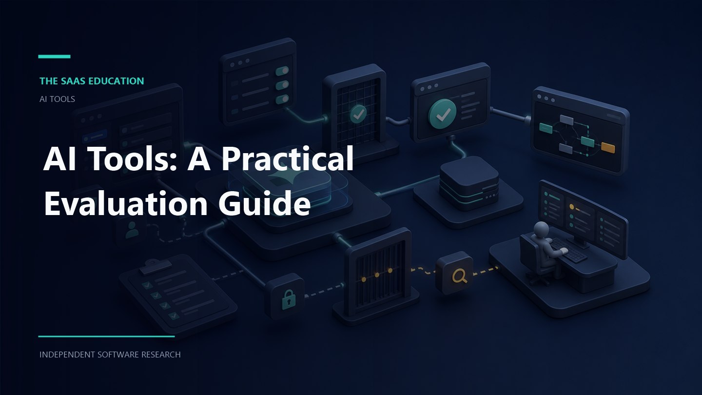 AI Tools: A Practical Evaluation Guide editorial illustration showing software evaluation workflows and decision checkpoints