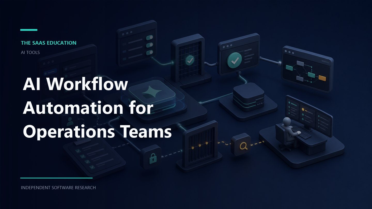 AI Workflow Automation for Operations Teams editorial illustration showing a ai tools workflow and review checkpoints