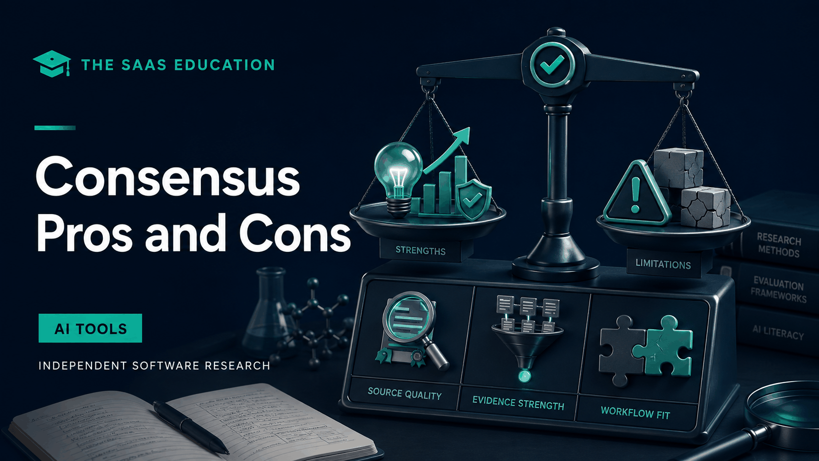 Consensus advantages and limitations evaluated across academic evidence discovery, synthesis, appraisal, and cost