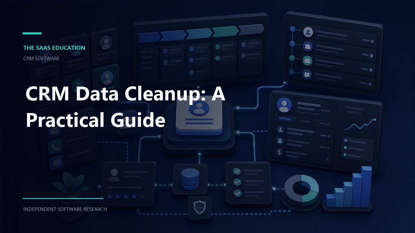 CRM data cleanup workflow showing evaluation criteria, ownership, controls, and review checkpoints