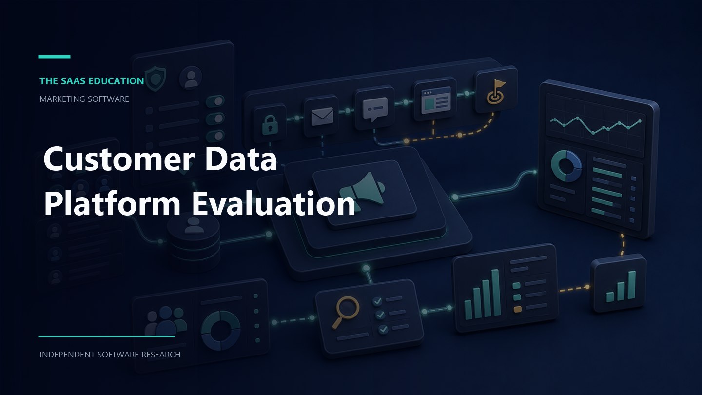 Customer data platform evaluation workspace showing sources, identity rules, destinations, and governance checkpoints