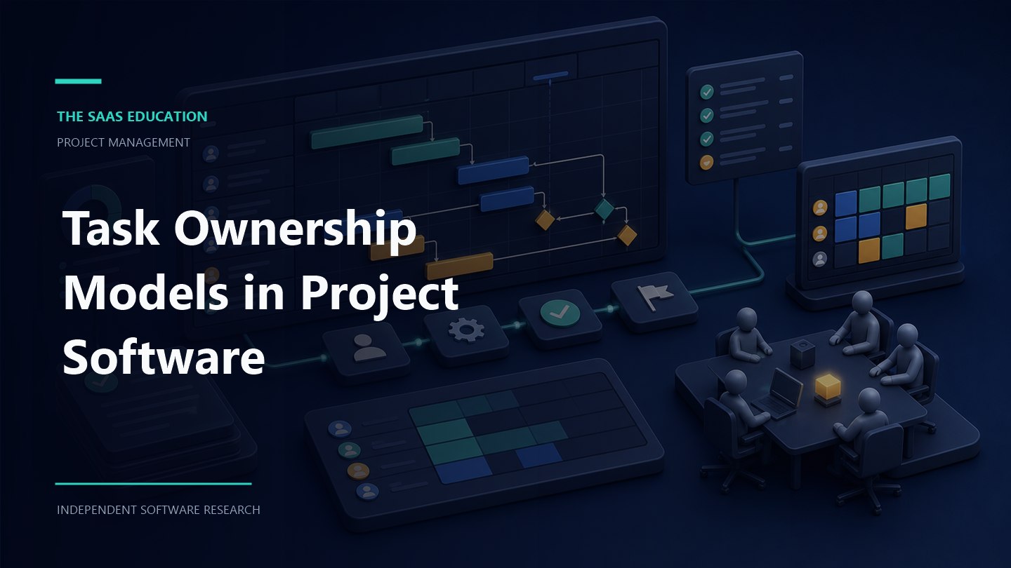Task ownership models in project software shown on a project board with assignees, approvers, and escalation paths